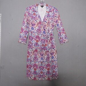 Talbots Dress MP Floral Colorful Paisley Faux Wrap Effortless Jersey Timeless